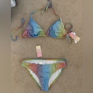 VENUS Rainbow Ombre Triangle Bikini - Blue Green Pink